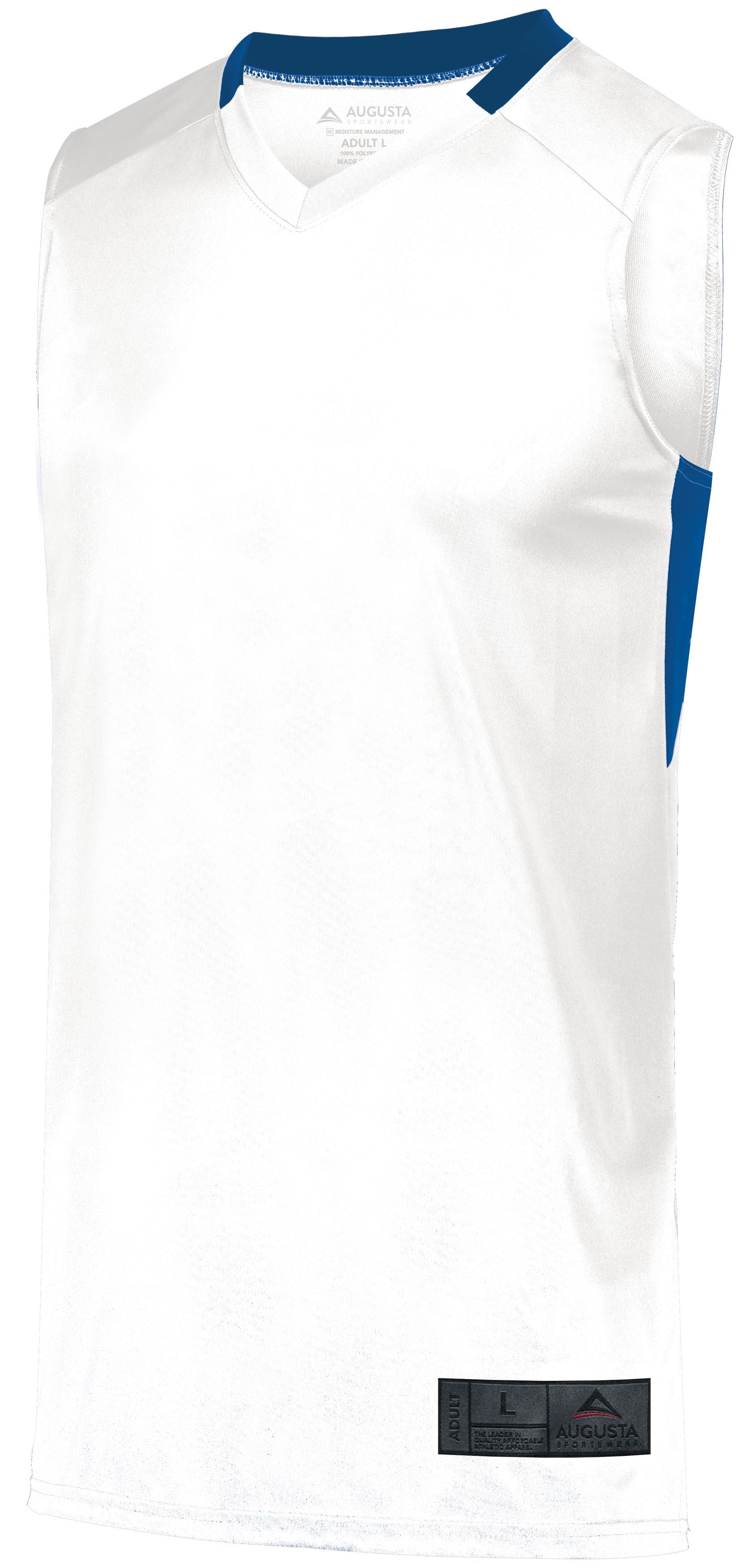 Augusta Sportswear Step-Back Basketball Jersey in White/Royal  -Part of the Adult, Adult-Jersey, Augusta-Products, Basketball, Shirts, All-Sports, All-Sports-1 product lines at KanaleyCreations.com