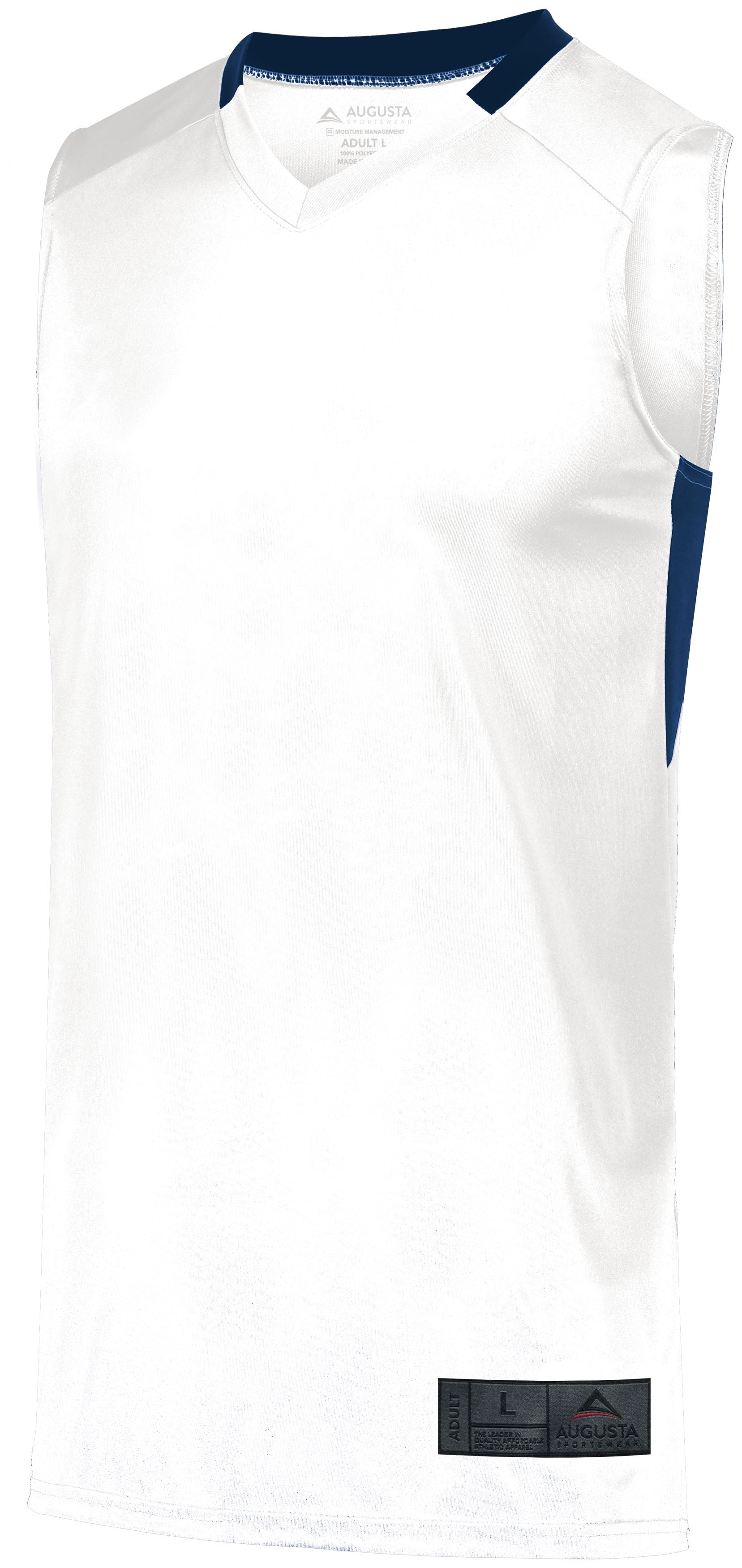 Augusta Sportswear Step-Back Basketball Jersey in White/Navy  -Part of the Adult, Adult-Jersey, Augusta-Products, Basketball, Shirts, All-Sports, All-Sports-1 product lines at KanaleyCreations.com