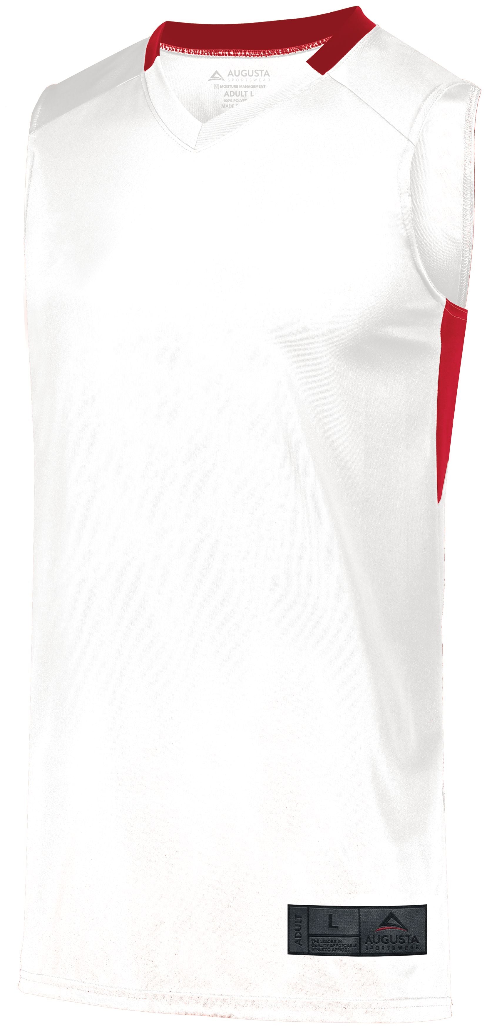 Augusta Sportswear Step-Back Basketball Jersey in White/Red  -Part of the Adult, Adult-Jersey, Augusta-Products, Basketball, Shirts, All-Sports, All-Sports-1 product lines at KanaleyCreations.com
