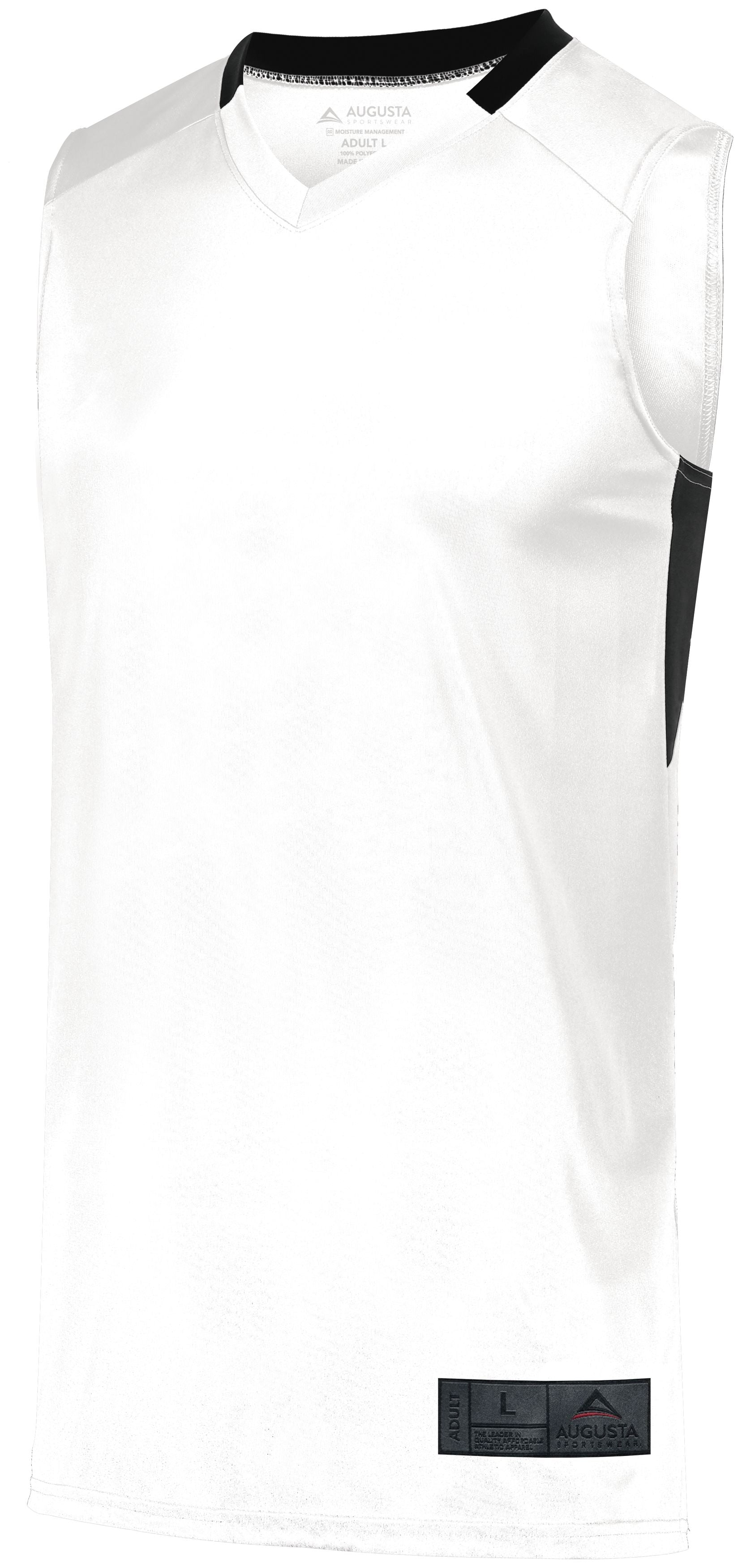 Augusta Sportswear Step-Back Basketball Jersey in White/Black  -Part of the Adult, Adult-Jersey, Augusta-Products, Basketball, Shirts, All-Sports, All-Sports-1 product lines at KanaleyCreations.com