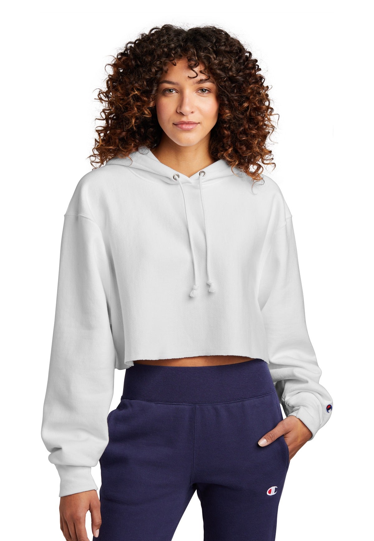 Custom Champion   Women's Reverse Weave   Cropped Cut-Off Hooded Sweatshirt RW01W