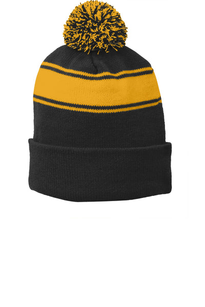 Custom Personalized Sport-Tek ®  Stripe Pom Pom Beanie.  STC28