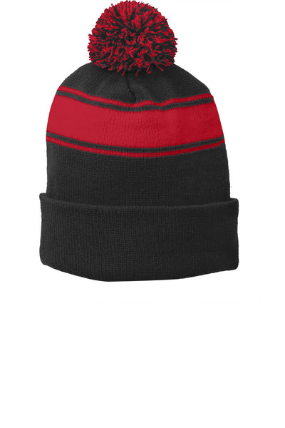 Custom Personalized Sport-Tek ®  Stripe Pom Pom Beanie.  STC28