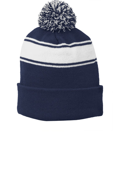 Custom Personalized Sport-Tek ®  Stripe Pom Pom Beanie.  STC28