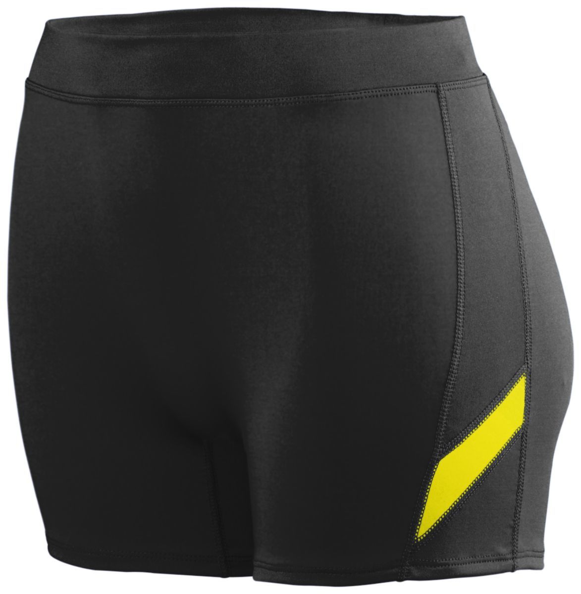 Augusta Sportswear Ladies Stride Shorts in Black/Power Yellow  -Part of the Ladies, Ladies-Shorts, Augusta-Products, Volleyball product lines at KanaleyCreations.com