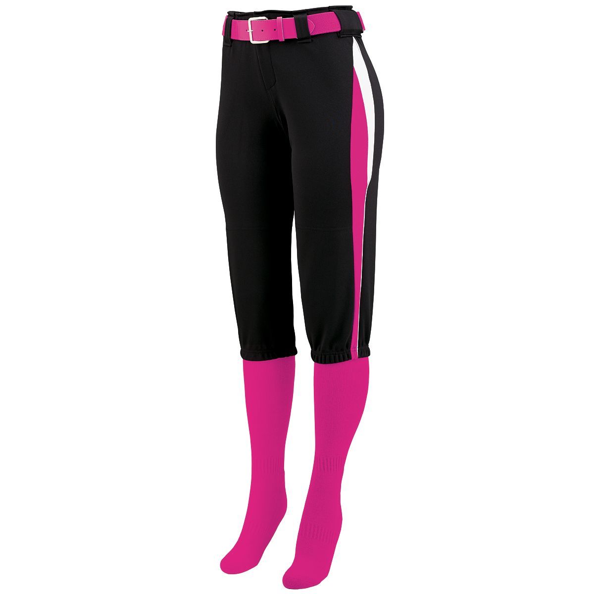 Augusta Sportswear Ladies Comet Pant in Black/Power Pink/White  -Part of the Ladies, Ladies-Pants, Pants, Augusta-Products, Softball product lines at KanaleyCreations.com