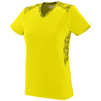 Augusta Sportswear Girls Vigorous Jersey in Power Yellow/Power Yellow/Black Print  -Part of the Girls, Augusta-Products, Softball, Girls-Jersey, Shirts product lines at KanaleyCreations.com