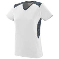 Augusta Sportswear Girls Vigorous Jersey in White/Graphite/Black Print  -Part of the Girls, Augusta-Products, Softball, Girls-Jersey, Shirts product lines at KanaleyCreations.com