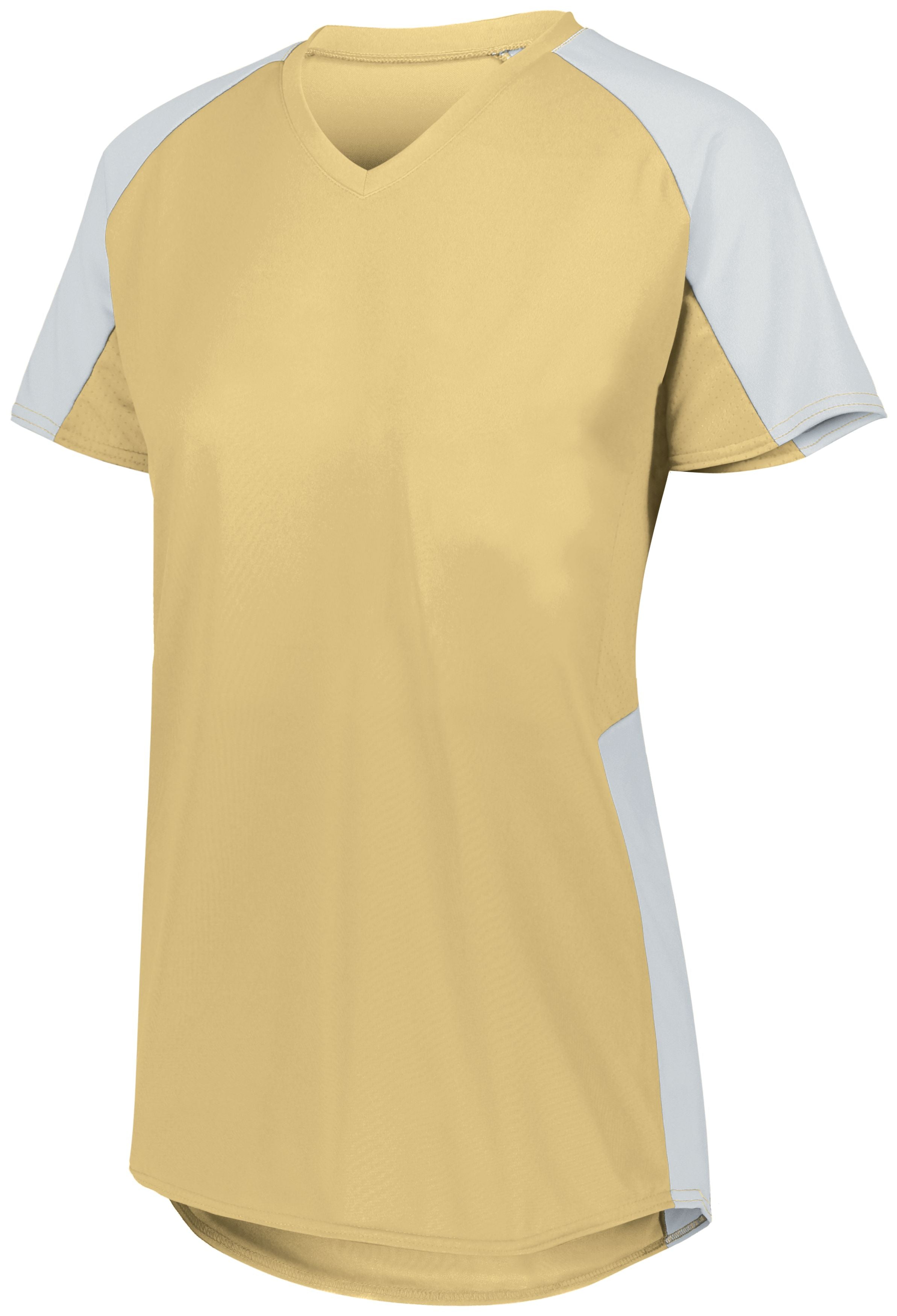 Augusta Sportswear Ladies Cutter Jersey in Vegas Gold/White  -Part of the Ladies, Ladies-Jersey, Augusta-Products, Softball, Shirts product lines at KanaleyCreations.com