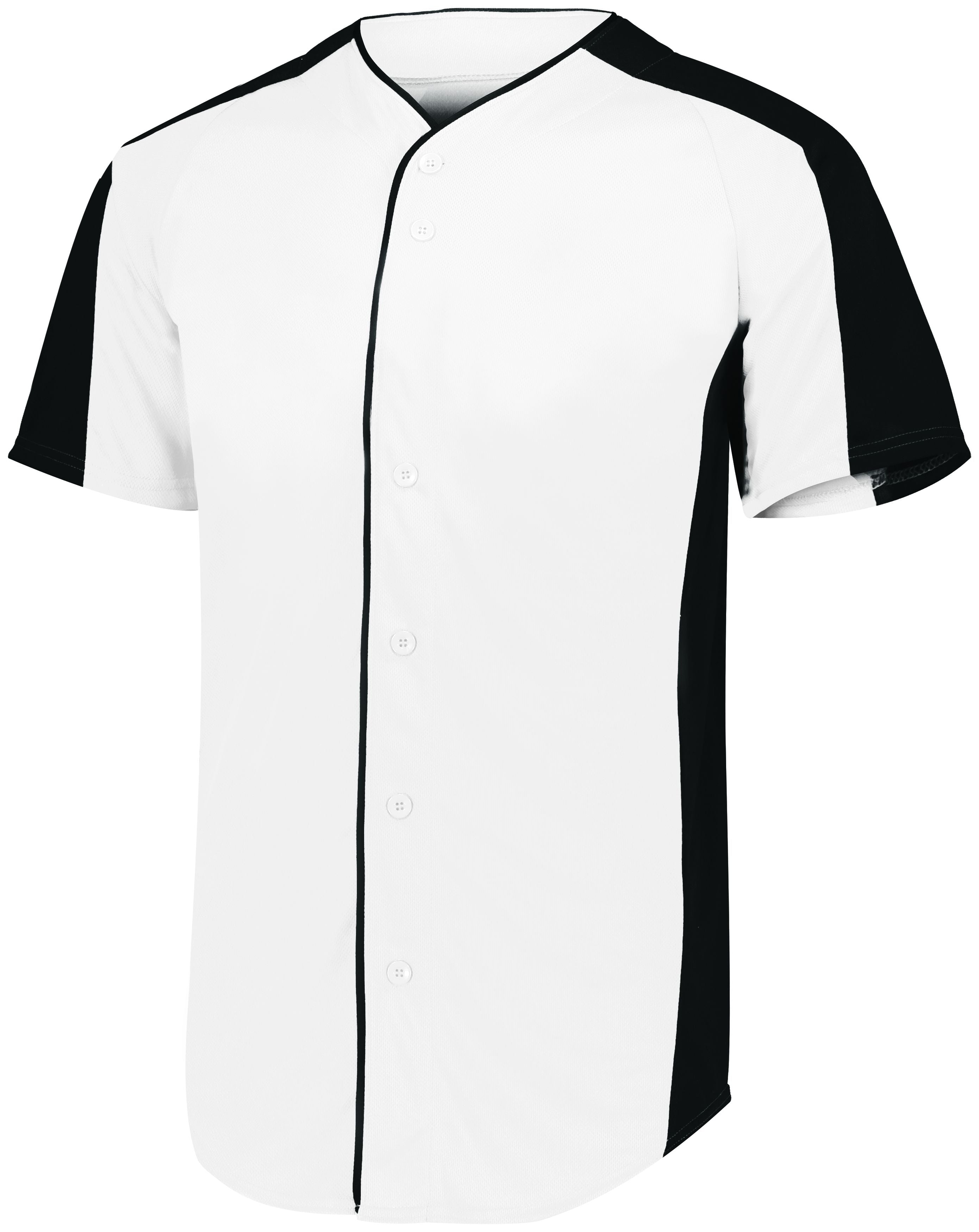 Augusta Sportswear Full-Button Baseball Jersey in White/Black  -Part of the Adult, Adult-Jersey, Augusta-Products, Baseball, Shirts, All-Sports, All-Sports-1 product lines at KanaleyCreations.com