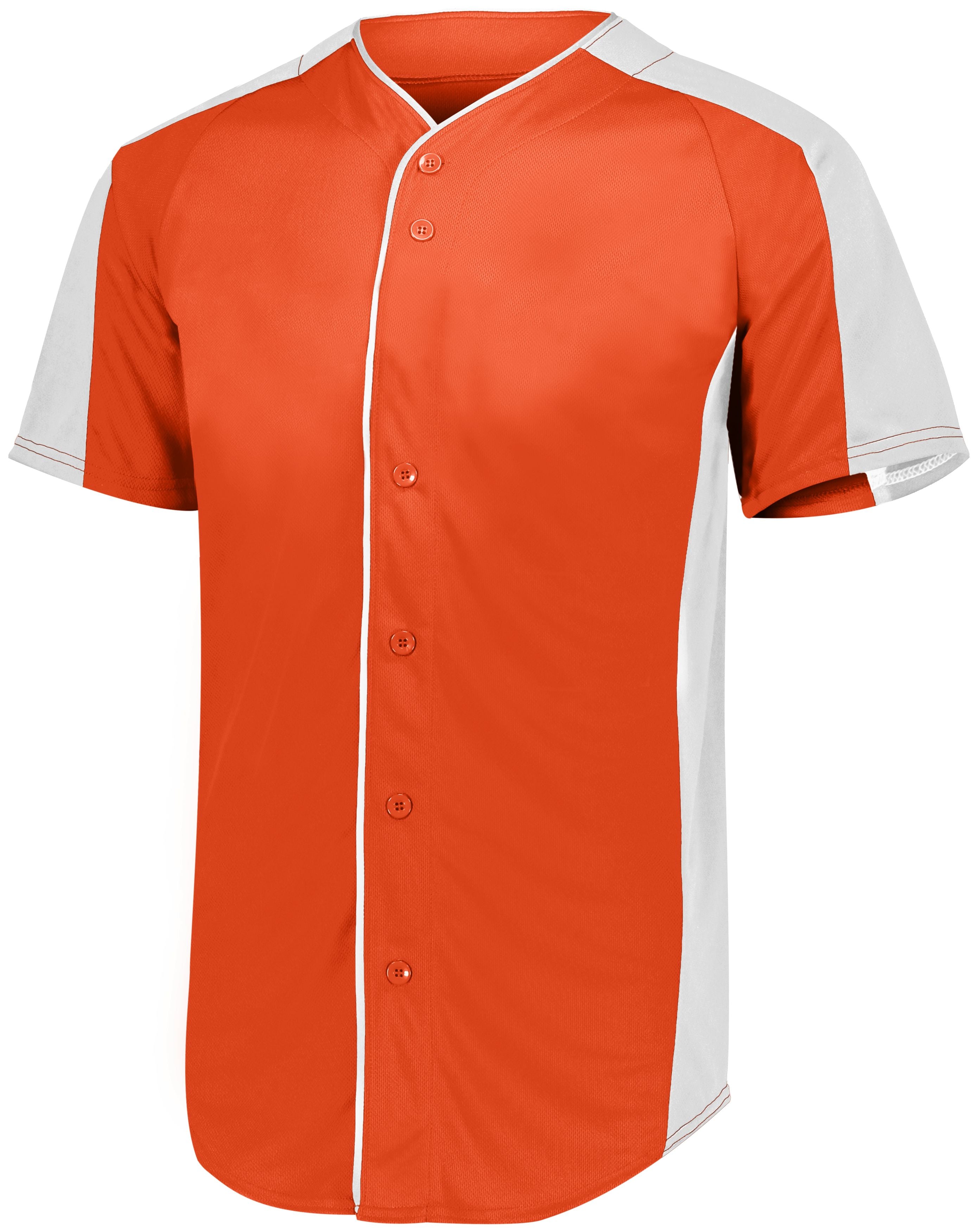Augusta Sportswear Youth Full-Button Baseball Jersey in Orange/White  -Part of the Youth, Youth-Jersey, Augusta-Products, Baseball, Shirts, All-Sports, All-Sports-1 product lines at KanaleyCreations.com