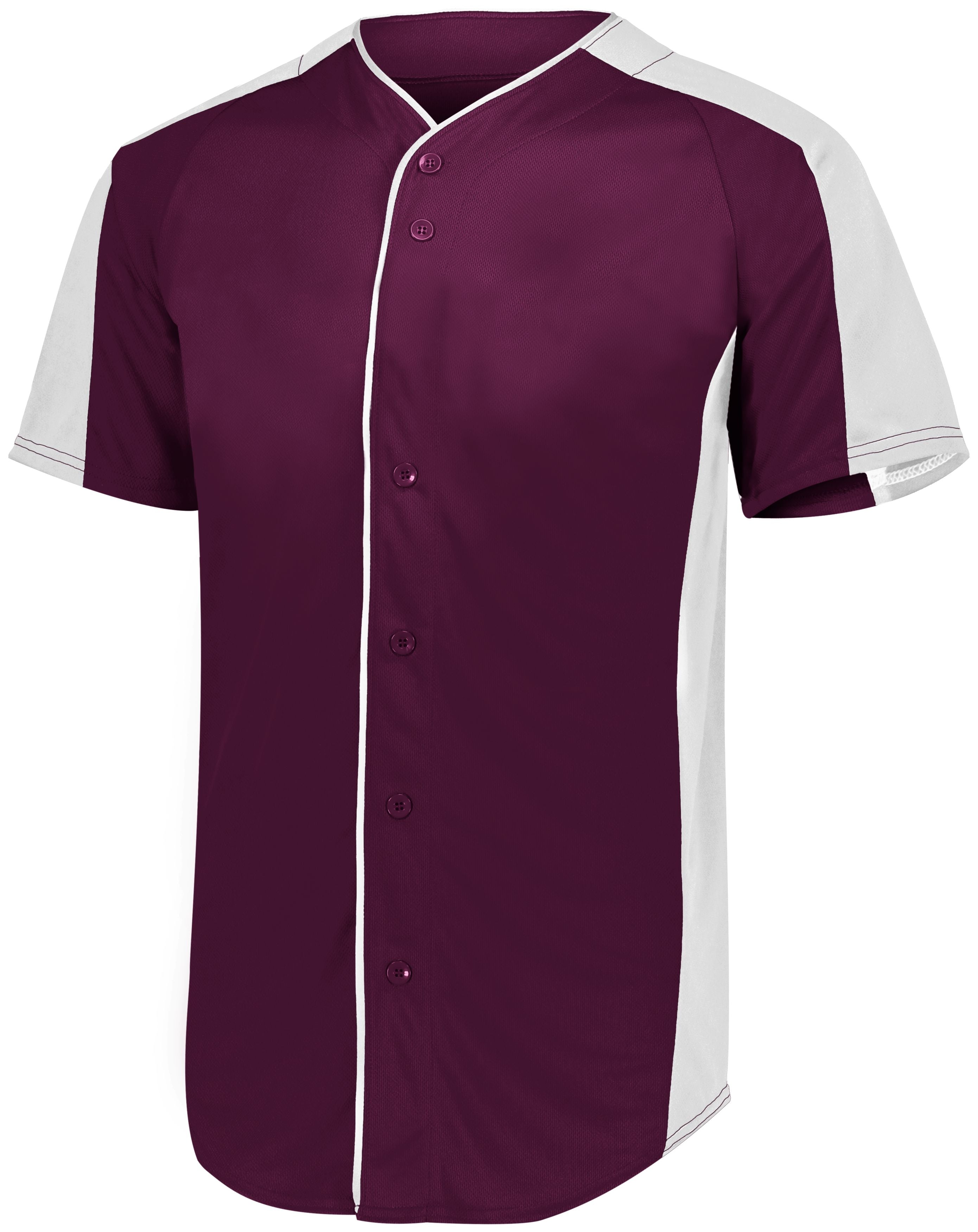 Augusta Sportswear Youth Full-Button Baseball Jersey in Maroon/White  -Part of the Youth, Youth-Jersey, Augusta-Products, Baseball, Shirts, All-Sports, All-Sports-1 product lines at KanaleyCreations.com