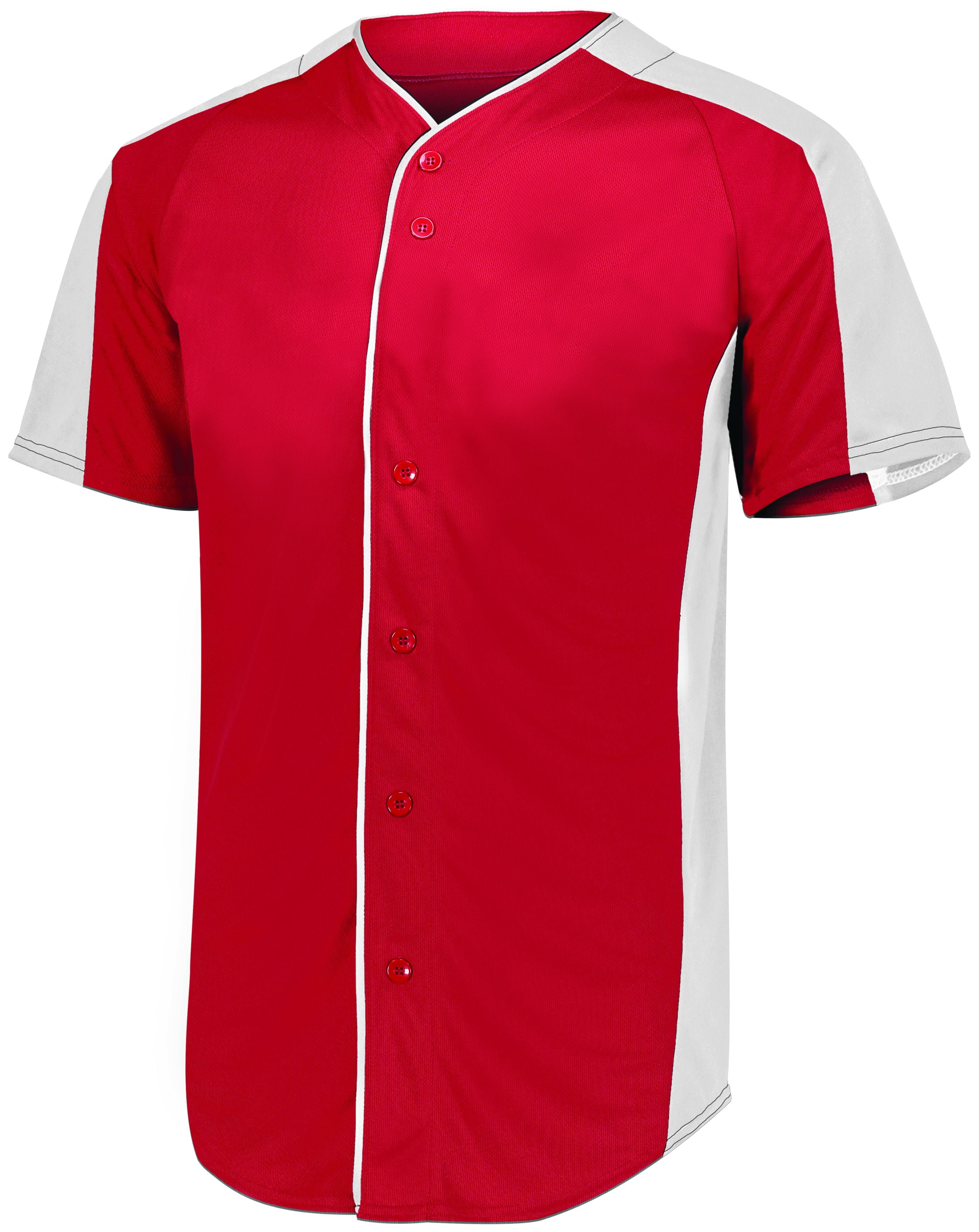 Augusta Sportswear Youth Full-Button Baseball Jersey in Red/White  -Part of the Youth, Youth-Jersey, Augusta-Products, Baseball, Shirts, All-Sports, All-Sports-1 product lines at KanaleyCreations.com