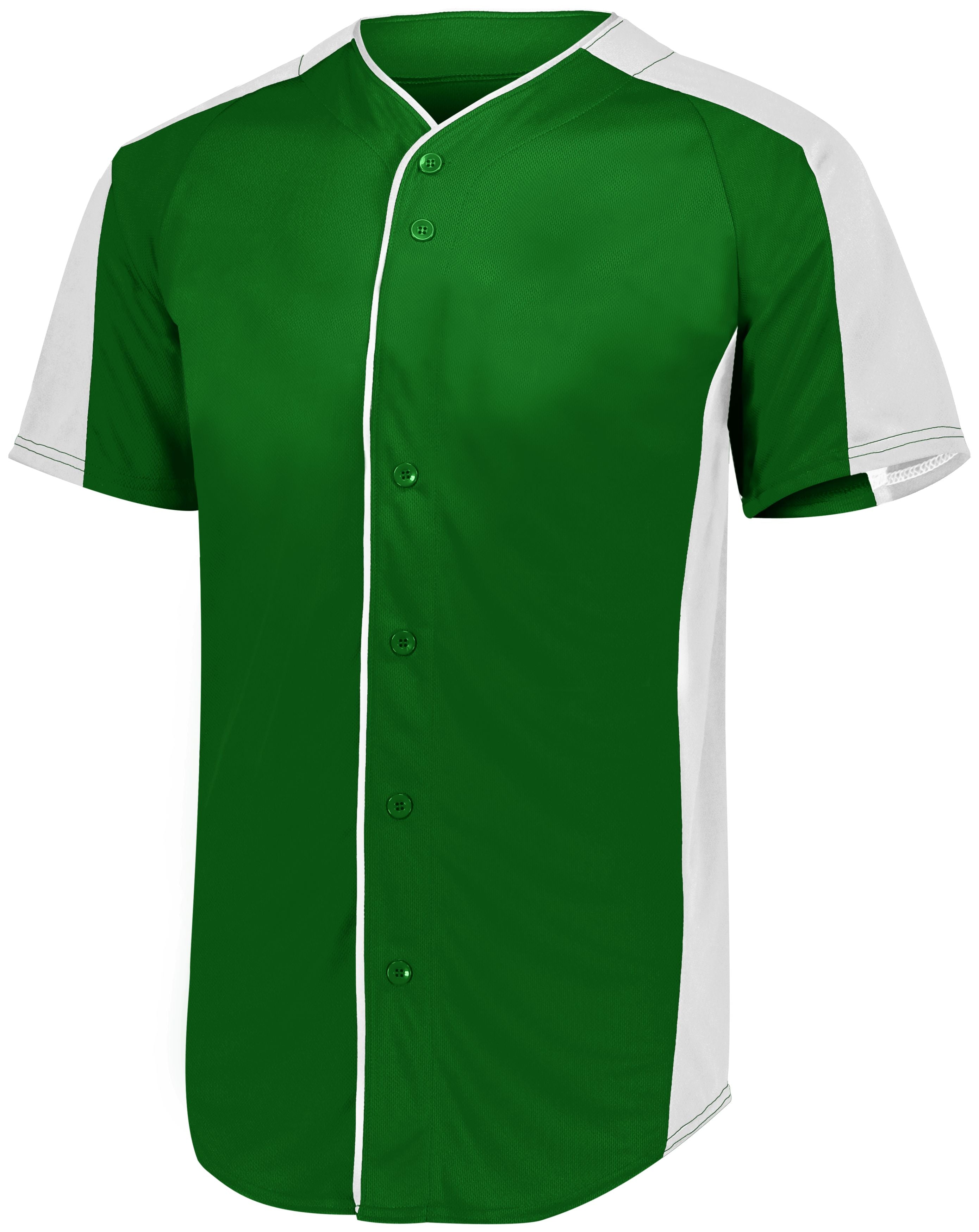Augusta Sportswear Full-Button Baseball Jersey in Dark Green/White  -Part of the Adult, Adult-Jersey, Augusta-Products, Baseball, Shirts, All-Sports, All-Sports-1 product lines at KanaleyCreations.com