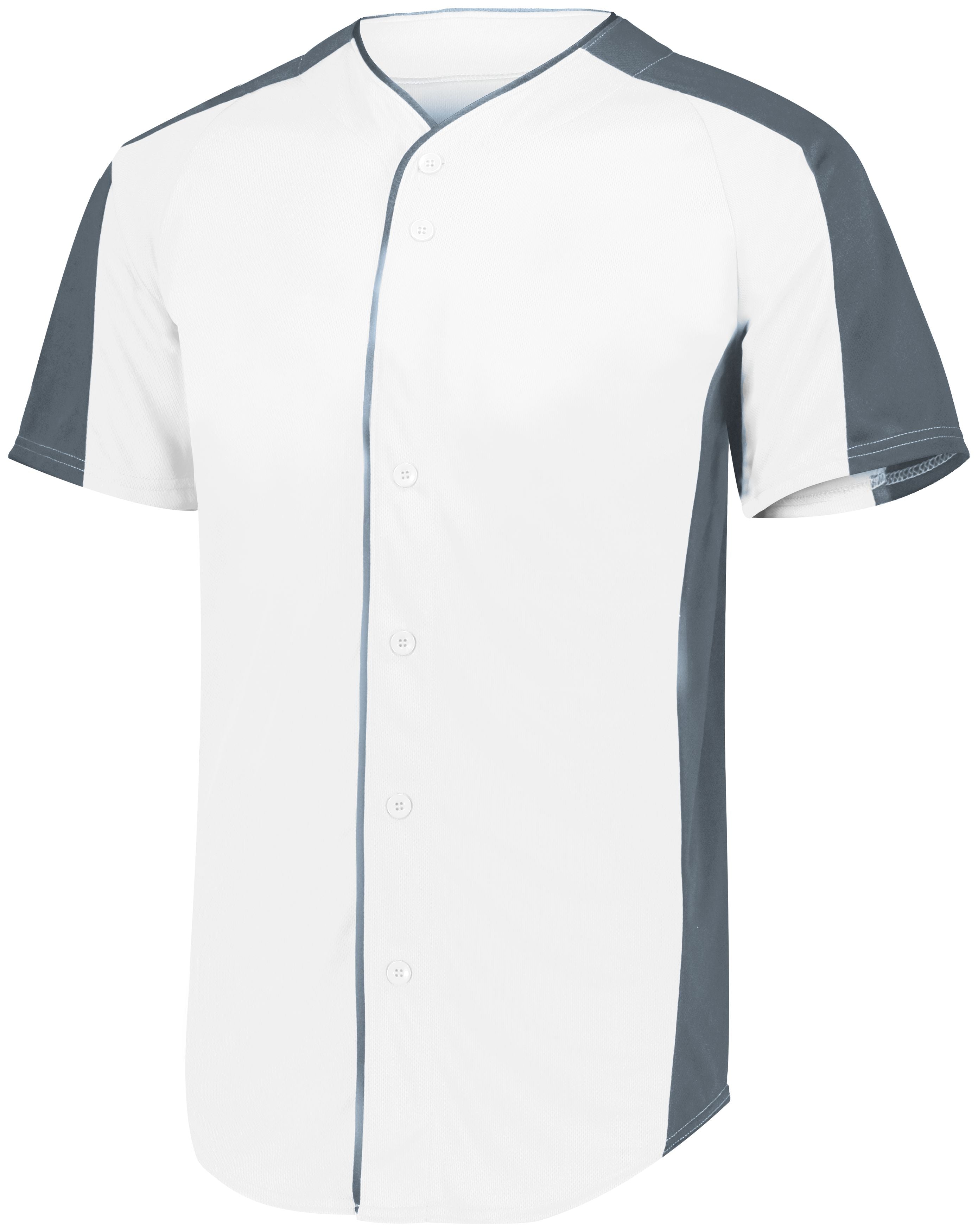 Augusta Sportswear Youth Full-Button Baseball Jersey in White/Graphite  -Part of the Youth, Youth-Jersey, Augusta-Products, Baseball, Shirts, All-Sports, All-Sports-1 product lines at KanaleyCreations.com