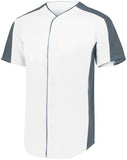 Augusta Sportswear Full-Button Baseball Jersey in White/Graphite  -Part of the Adult, Adult-Jersey, Augusta-Products, Baseball, Shirts, All-Sports, All-Sports-1 product lines at KanaleyCreations.com