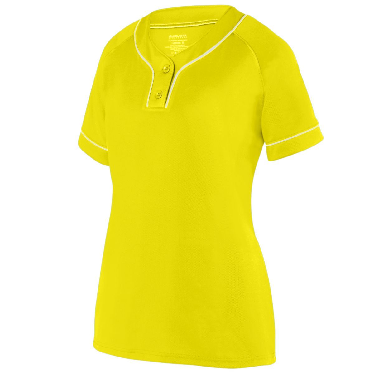 Augusta Sportswear Ladies Overpower Two-Button Jersey in Power Yellow/White  -Part of the Ladies, Ladies-Jersey, Augusta-Products, Softball, Shirts product lines at KanaleyCreations.com