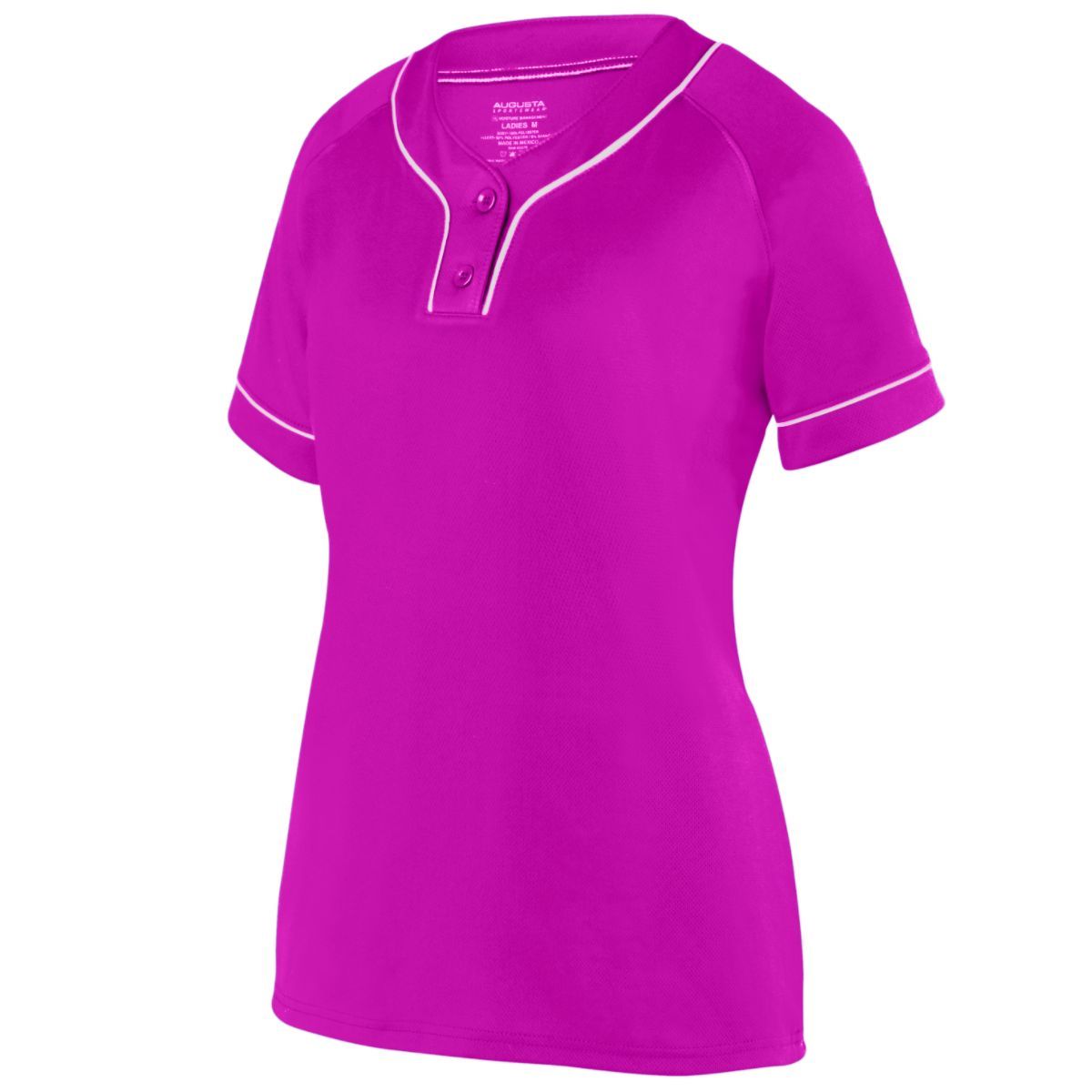 Augusta Sportswear Girls Overpower Two-Button Jersey in Power Pink/White  -Part of the Girls, Augusta-Products, Softball, Girls-Jersey, Shirts product lines at KanaleyCreations.com