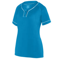 Augusta Sportswear Girls Overpower Two-Button Jersey in Power Blue/White  -Part of the Girls, Augusta-Products, Softball, Girls-Jersey, Shirts product lines at KanaleyCreations.com