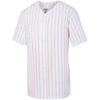 Augusta Sportswear Pinstripe Full-Button Jersey in White/Red  -Part of the Adult, Adult-Jersey, Augusta-Products, Baseball, Shirts, All-Sports, All-Sports-1 product lines at KanaleyCreations.com