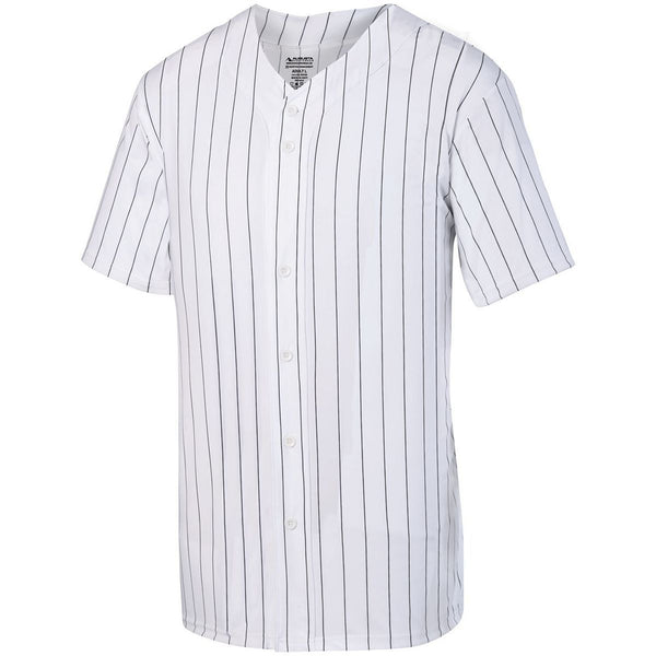 Augusta Sportswear Pinstripe Full-Button Jersey in White/Black  -Part of the Adult, Adult-Jersey, Augusta-Products, Baseball, Shirts, All-Sports, All-Sports-1 product lines at KanaleyCreations.com