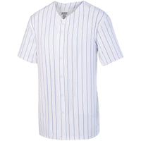 Augusta Sportswear Youth Pinstripe Full-Button Jersey in White/Royal  -Part of the Youth, Youth-Jersey, Augusta-Products, Baseball, Shirts, All-Sports, All-Sports-1 product lines at KanaleyCreations.com