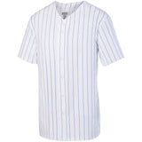 Augusta Sportswear Youth Pinstripe Full-Button Jersey in White/Royal  -Part of the Youth, Youth-Jersey, Augusta-Products, Baseball, Shirts, All-Sports, All-Sports-1 product lines at KanaleyCreations.com