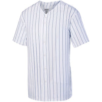 Augusta Sportswear Youth Pinstripe Full-Button Jersey in White/Navy  -Part of the Youth, Youth-Jersey, Augusta-Products, Baseball, Shirts, All-Sports, All-Sports-1 product lines at KanaleyCreations.com