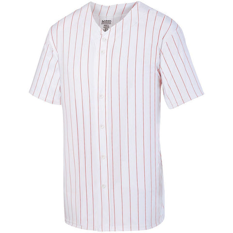 Augusta Sportswear Youth Pinstripe Full-Button Jersey in White/Red  -Part of the Youth, Youth-Jersey, Augusta-Products, Baseball, Shirts, All-Sports, All-Sports-1 product lines at KanaleyCreations.com