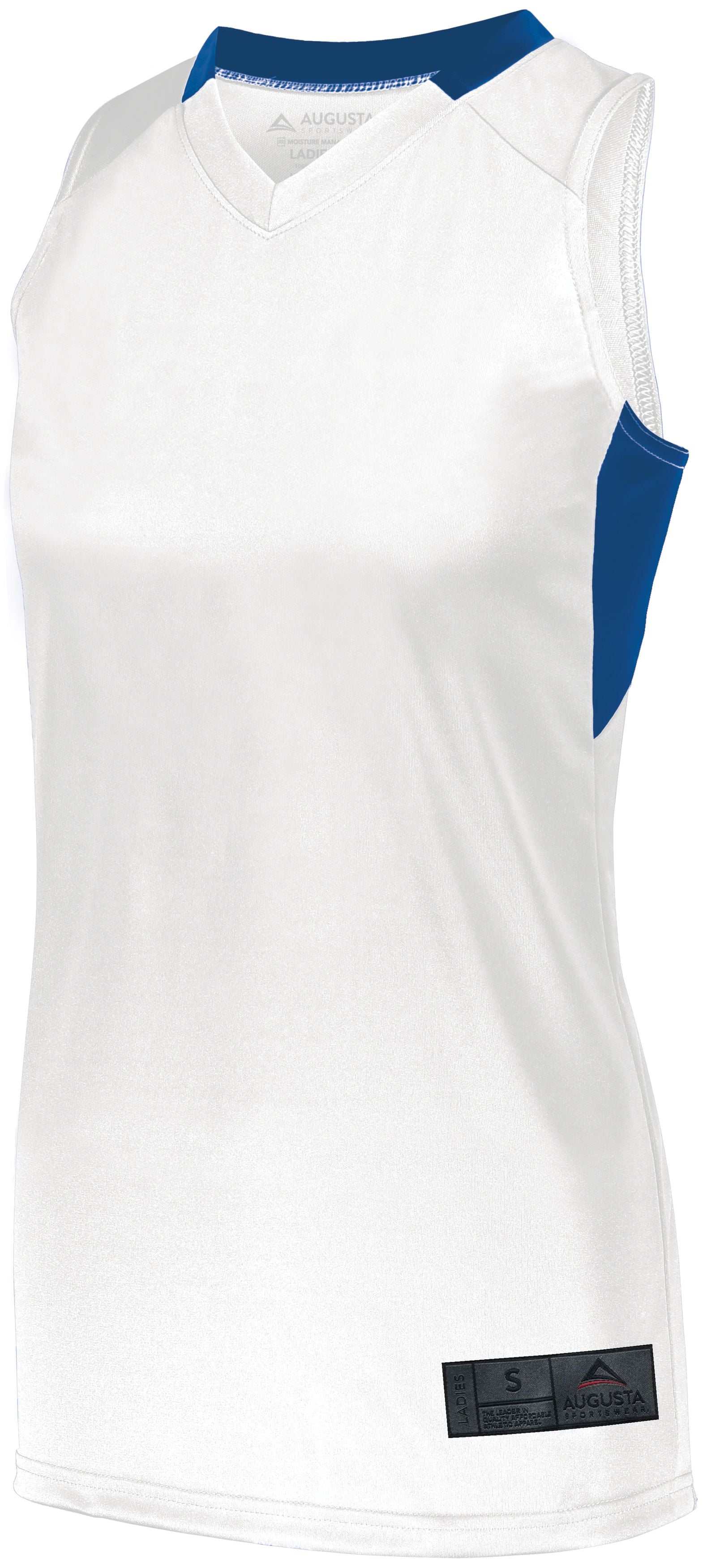 Augusta Sportswear Ladies Step-Back Basketball Jersey in White/Royal  -Part of the Ladies, Ladies-Jersey, Augusta-Products, Basketball, Shirts, All-Sports, All-Sports-1 product lines at KanaleyCreations.com
