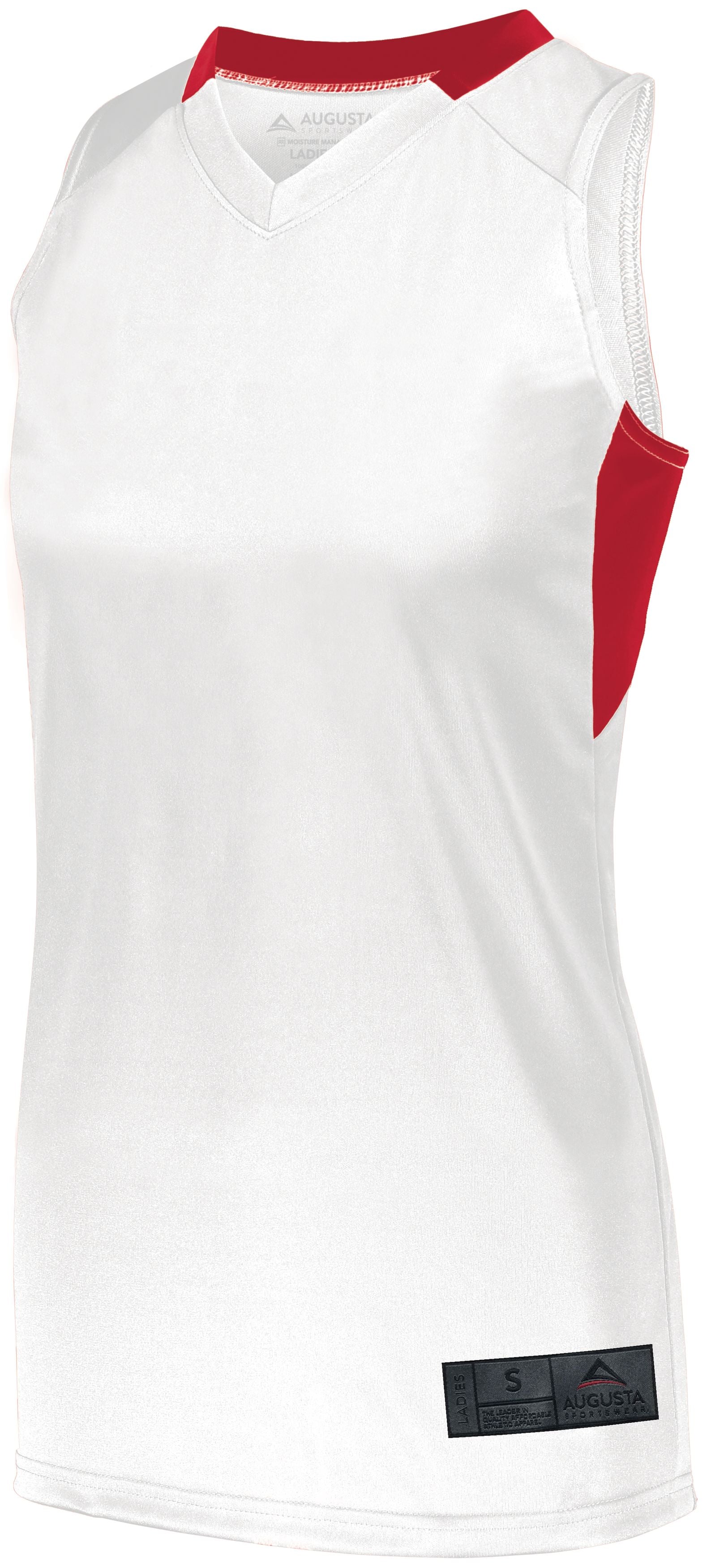Augusta Sportswear Ladies Step-Back Basketball Jersey in White/Red  -Part of the Ladies, Ladies-Jersey, Augusta-Products, Basketball, Shirts, All-Sports, All-Sports-1 product lines at KanaleyCreations.com