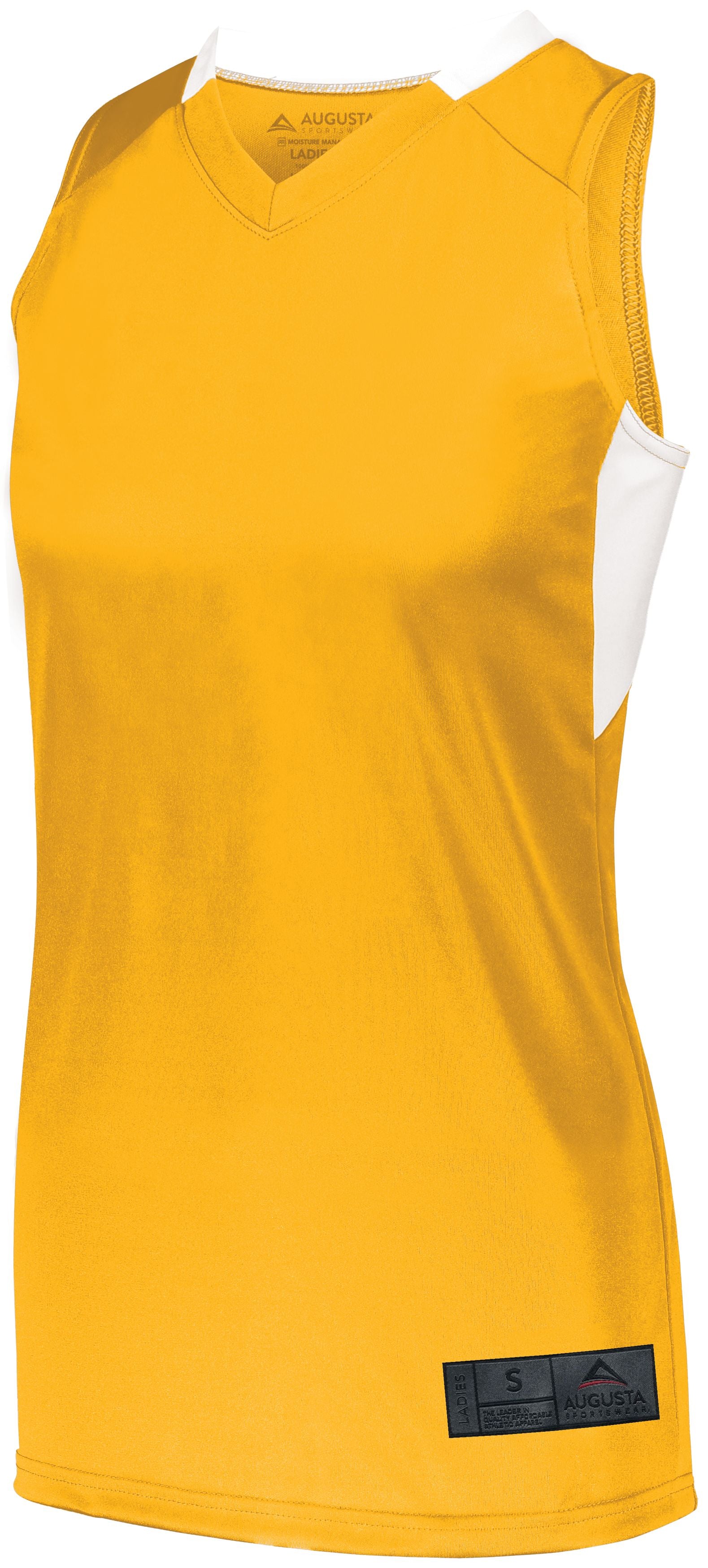 Augusta Sportswear Ladies Step-Back Basketball Jersey in Gold/White  -Part of the Ladies, Ladies-Jersey, Augusta-Products, Basketball, Shirts, All-Sports, All-Sports-1 product lines at KanaleyCreations.com
