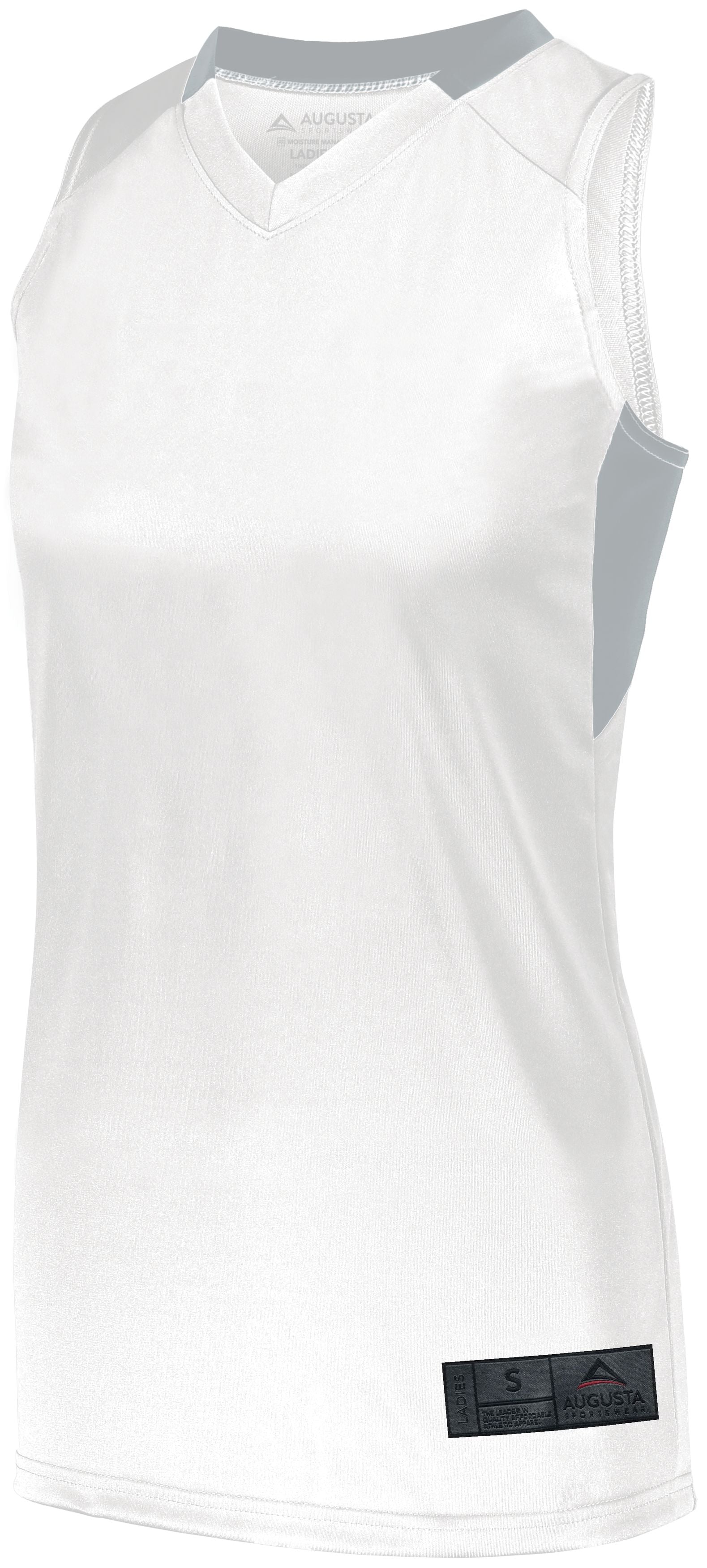 Augusta Sportswear Ladies Step-Back Basketball Jersey in White/Silver  -Part of the Ladies, Ladies-Jersey, Augusta-Products, Basketball, Shirts, All-Sports, All-Sports-1 product lines at KanaleyCreations.com