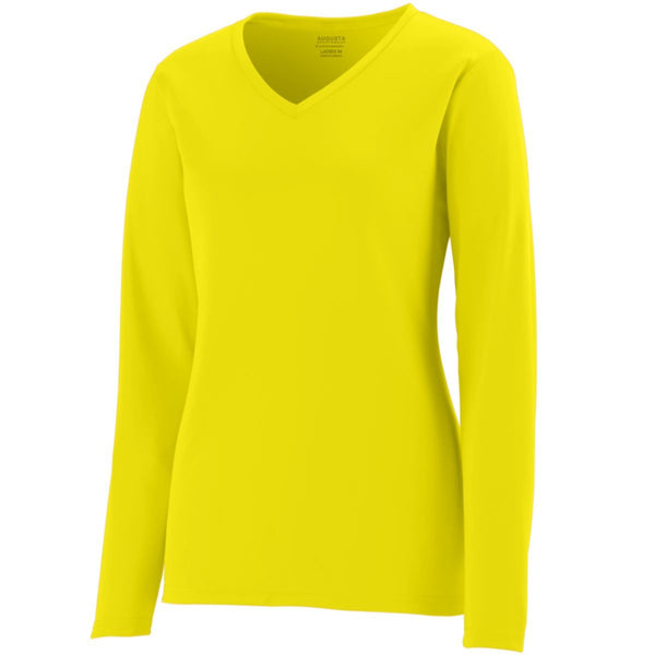 Augusta Sportswear Ladies Long Sleeve Wicking T-Shirt in Power Yellow  -Part of the Ladies, Ladies-Tee-Shirt, T-Shirts, Augusta-Products, Shirts product lines at KanaleyCreations.com