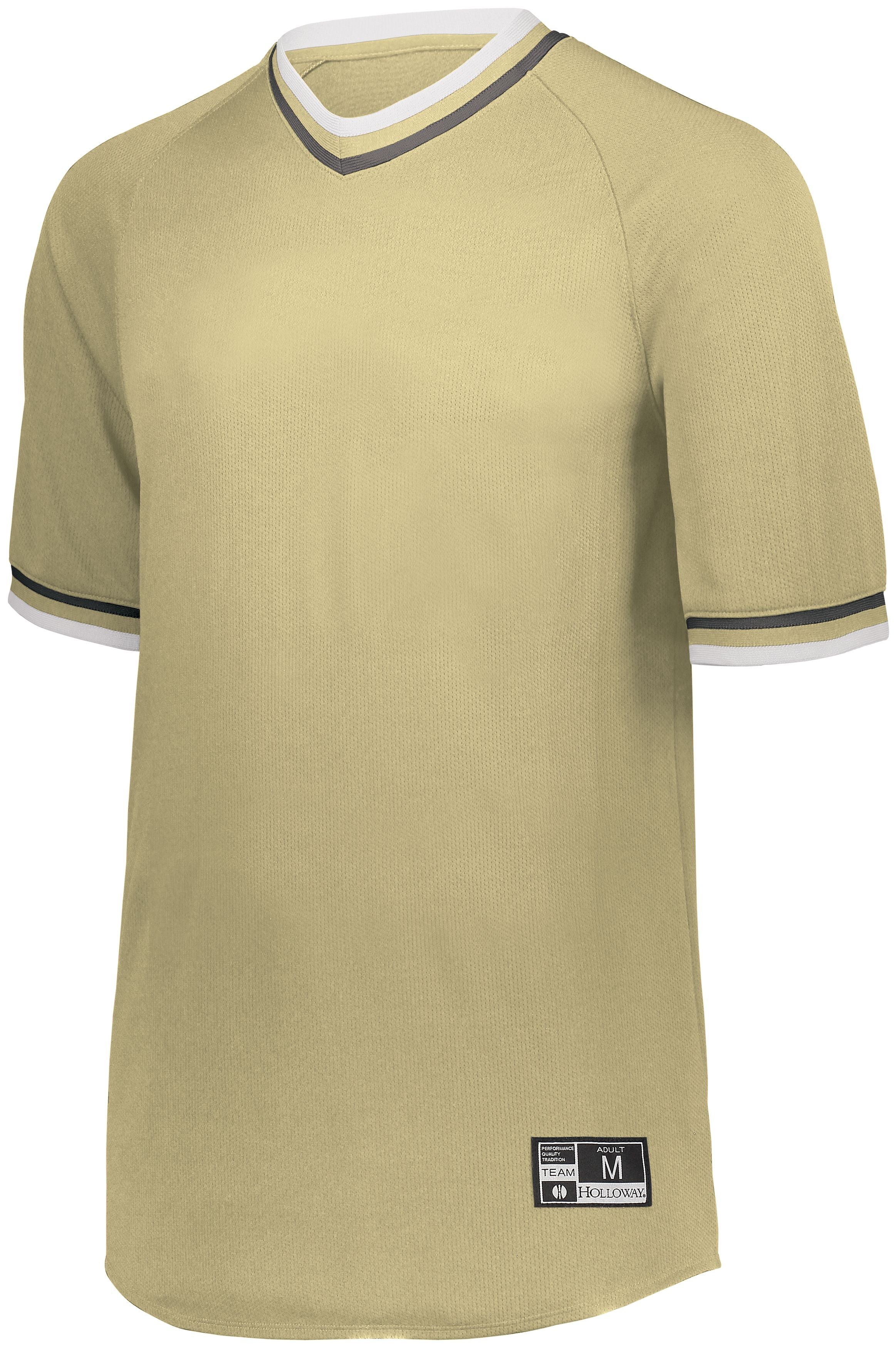 Holloway Retro V-Neck Baseball Jersey in Vegas Gold/White/Black  -Part of the Adult, Adult-Jersey, Baseball, Holloway, Shirts, All-Sports, All-Sports-1 product lines at KanaleyCreations.com