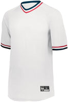 Holloway Youth Retro V-Neck Baseball Jersey in White/Navy/Scarlet  -Part of the Youth, Youth-Jersey, Baseball, Holloway, Shirts, All-Sports, All-Sports-1 product lines at KanaleyCreations.com