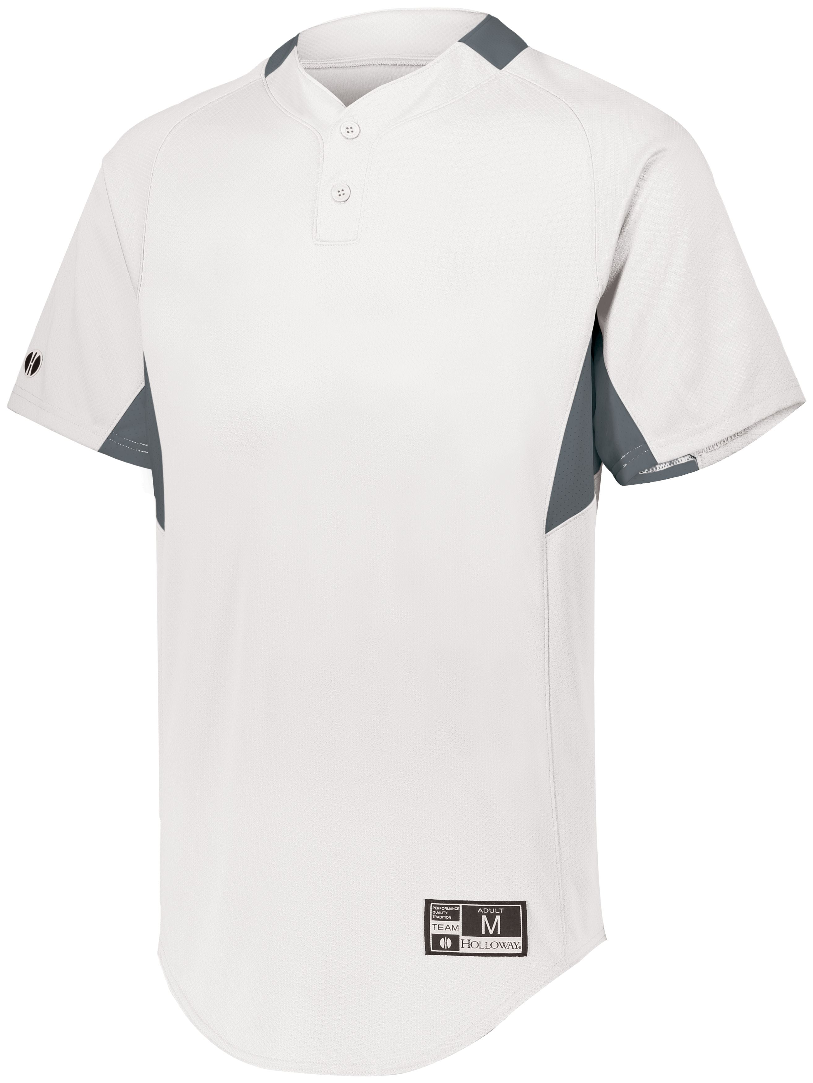 Holloway Youth  Game7 Two-Button Baseball Jersey in White/Graphite  -Part of the Youth, Youth-Jersey, Baseball, Holloway, Shirts, All-Sports, All-Sports-1 product lines at KanaleyCreations.com