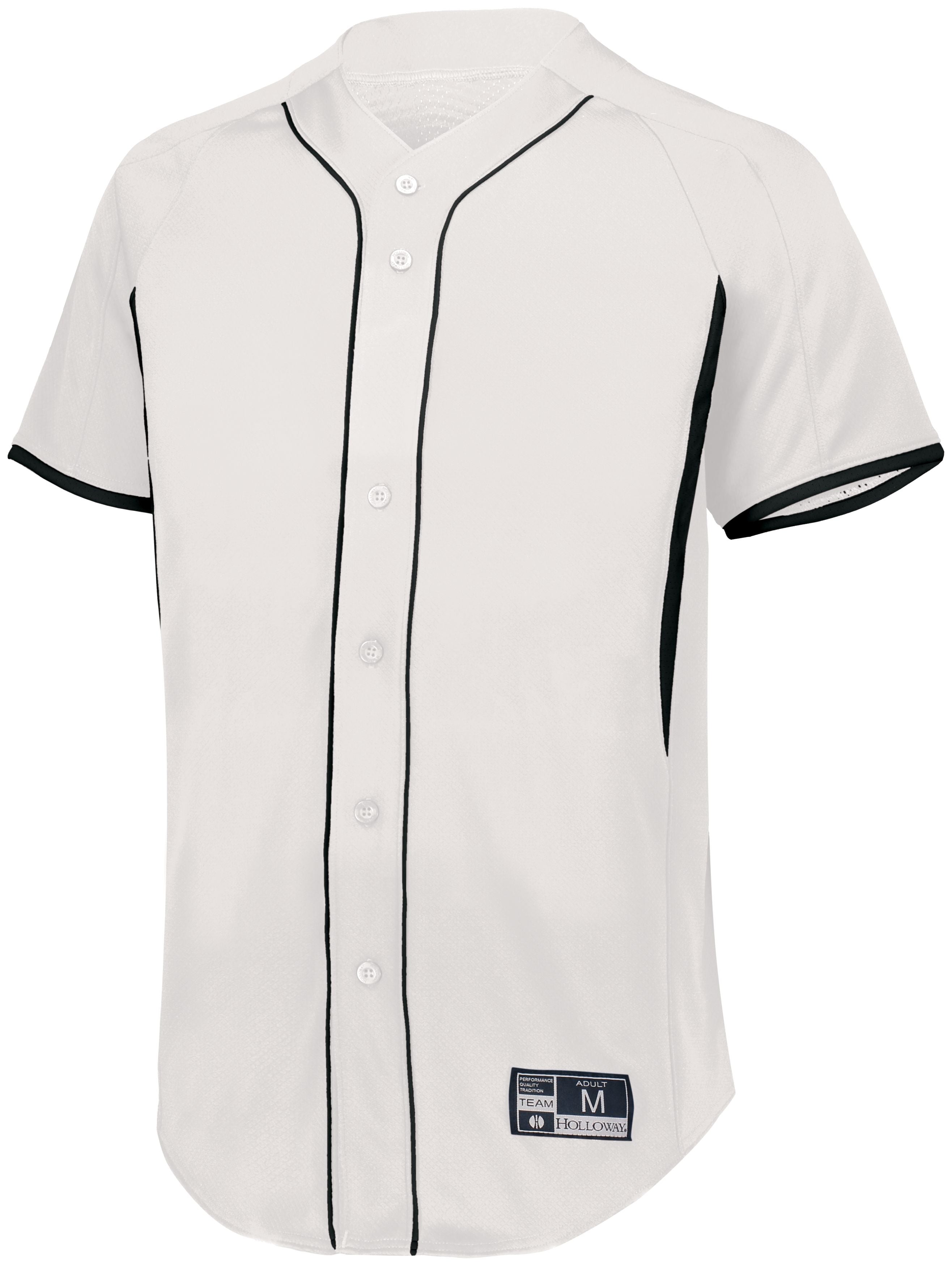 Holloway Game7 Full-Button Baseball Jersey in White/Black  -Part of the Adult, Adult-Jersey, Baseball, Holloway, Shirts, All-Sports, All-Sports-1 product lines at KanaleyCreations.com