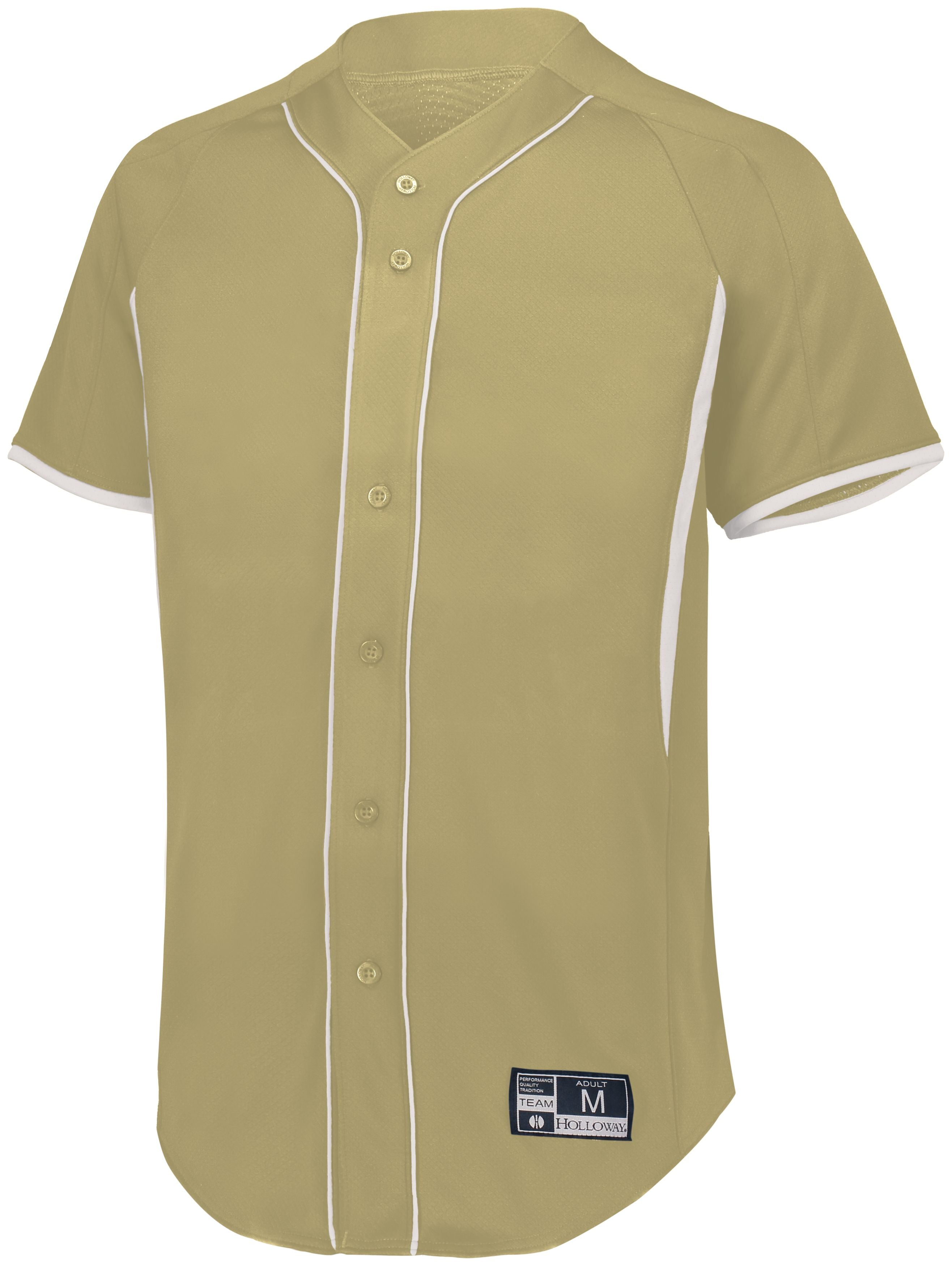 Holloway Game7 Full-Button Baseball Jersey in Vegas Gold/White  -Part of the Adult, Adult-Jersey, Baseball, Holloway, Shirts, All-Sports, All-Sports-1 product lines at KanaleyCreations.com