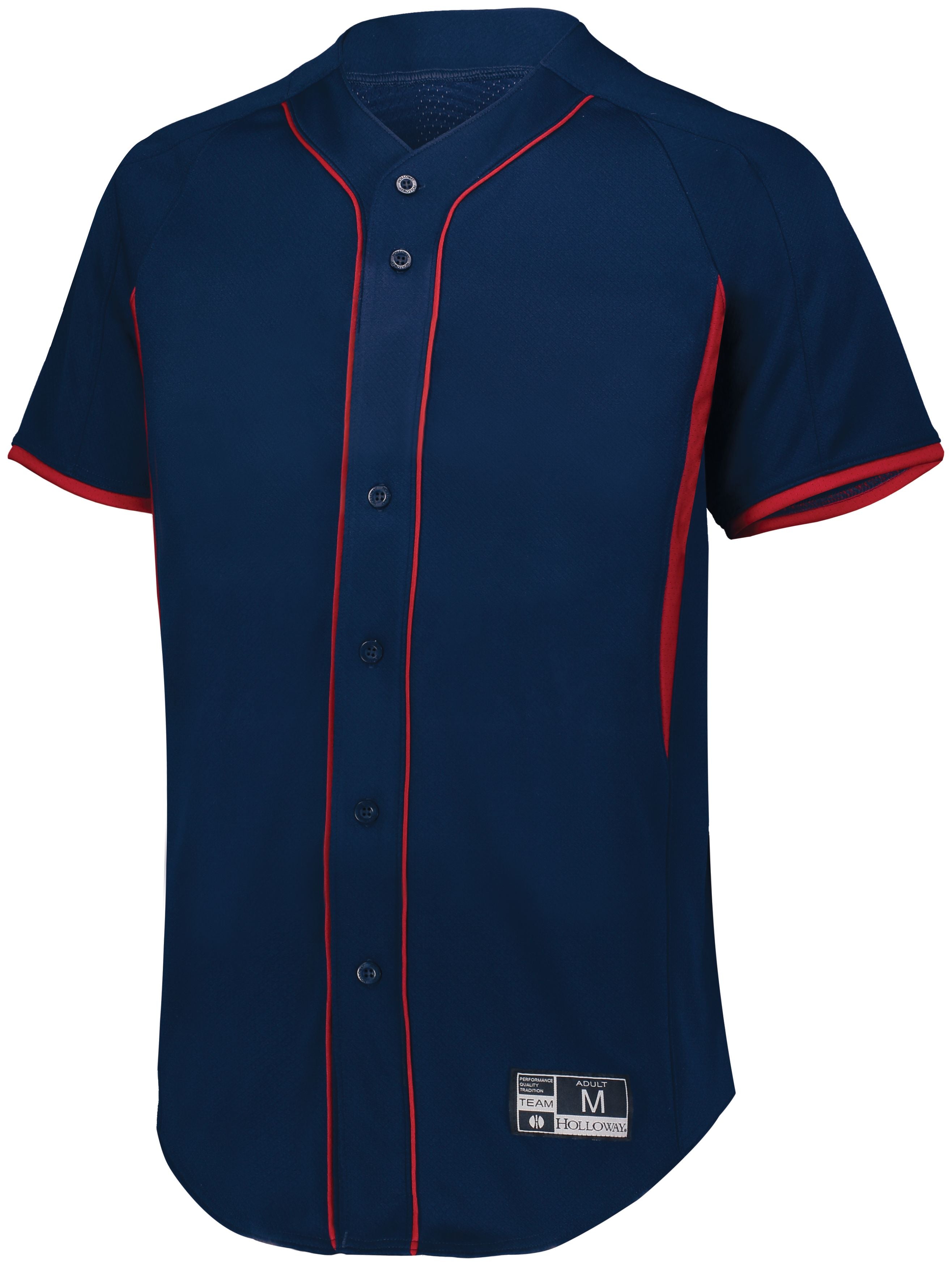 Holloway Game7 Full-Button Baseball Jersey in Navy/Scarlet  -Part of the Adult, Adult-Jersey, Baseball, Holloway, Shirts, All-Sports, All-Sports-1 product lines at KanaleyCreations.com