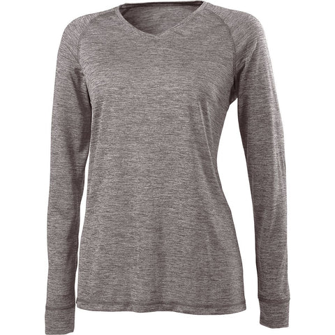 Holloway Ladies Electrify 2.0 V-Neck Long Sleeve Shirt in Graphite Heather  -Part of the Ladies, Holloway, Shirts product lines at KanaleyCreations.com
