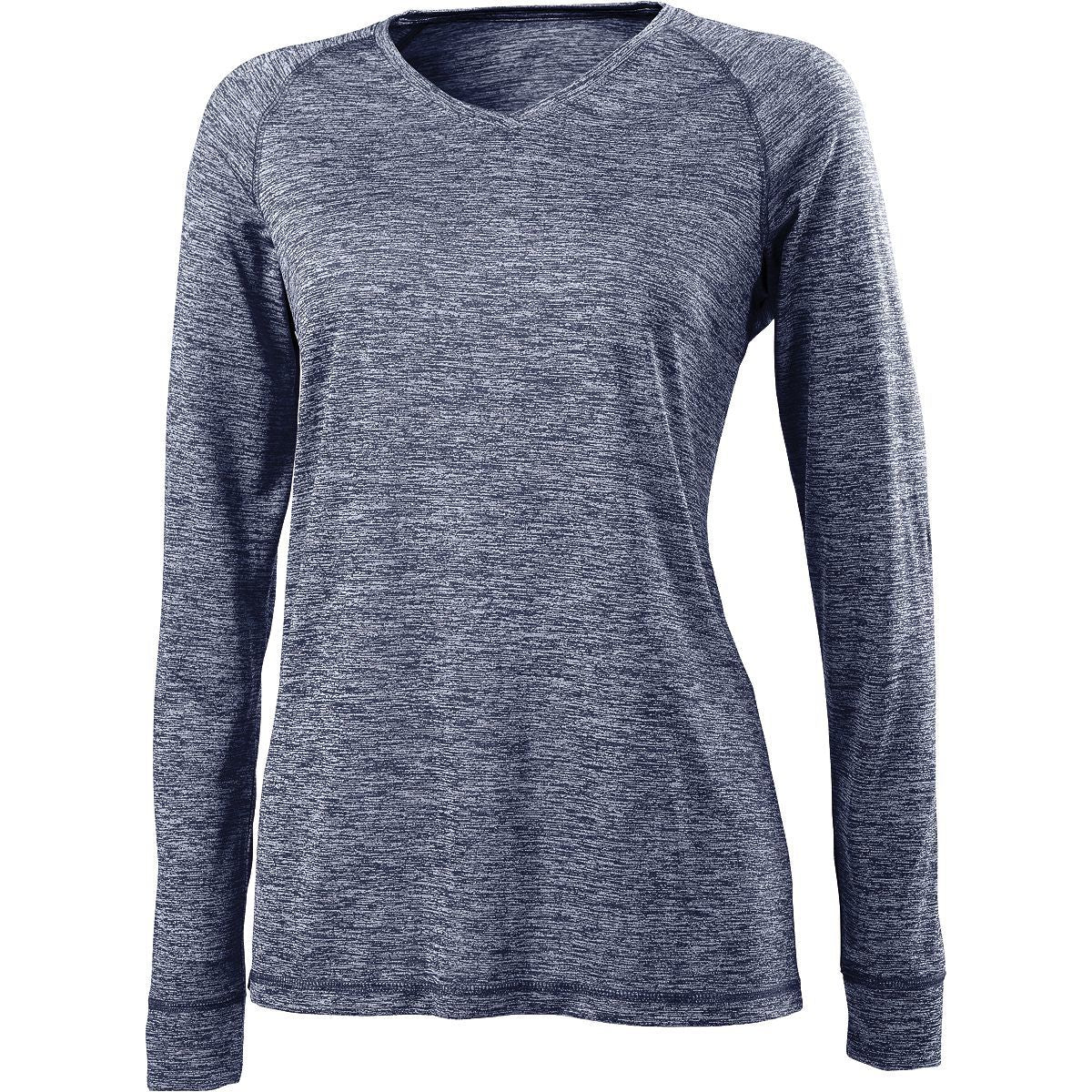Holloway Ladies Electrify 2.0 V-Neck Long Sleeve Shirt in Navy Heather  -Part of the Ladies, Holloway, Shirts product lines at KanaleyCreations.com