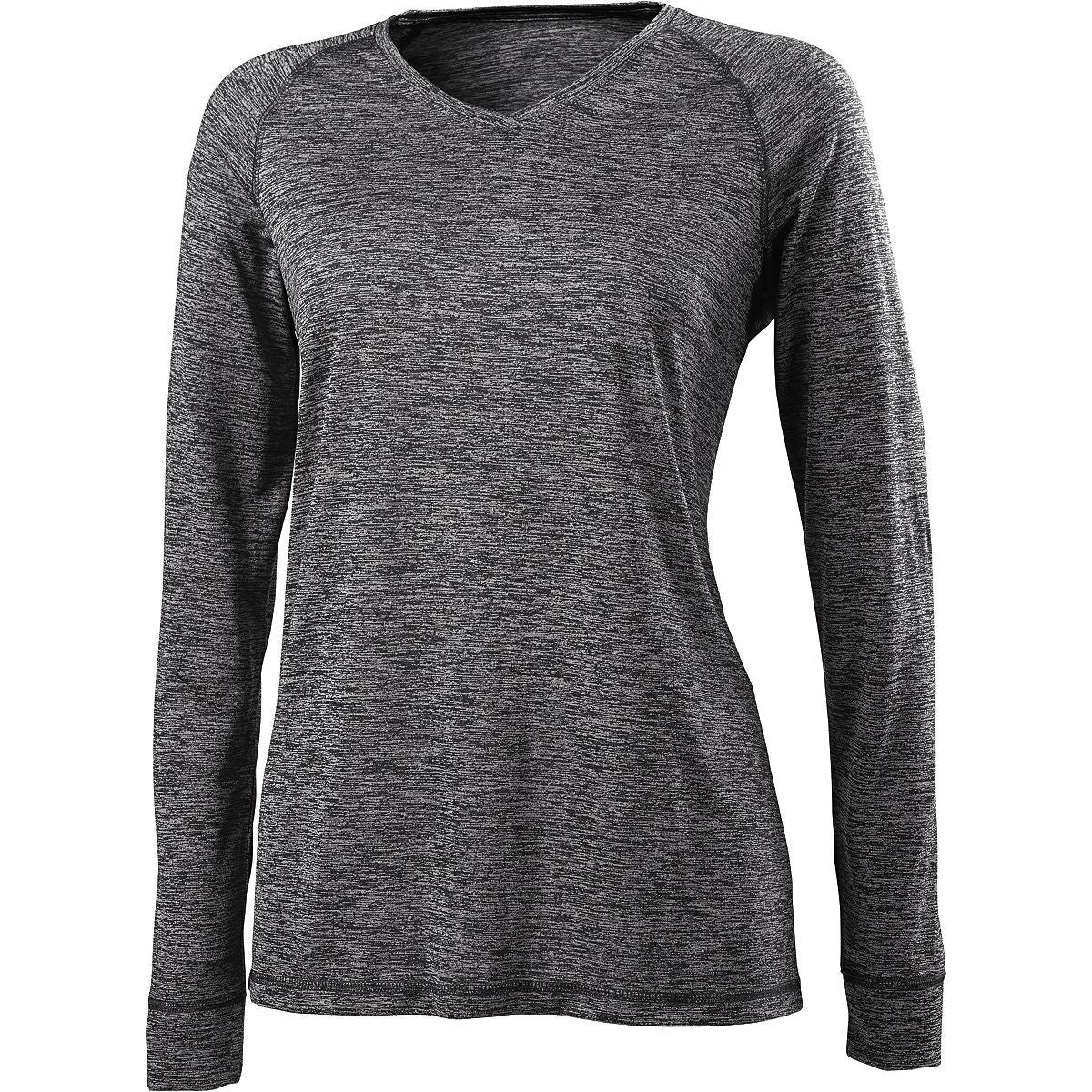 Holloway Ladies Electrify 2.0 V-Neck Long Sleeve Shirt in Black Heather  -Part of the Ladies, Holloway, Shirts product lines at KanaleyCreations.com