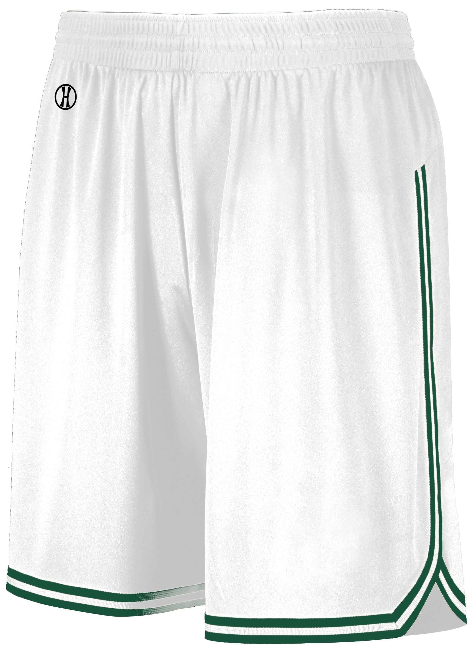 Holloway Retro Basketball Shorts in White/Forest  -Part of the Adult, Adult-Shorts, Basketball, Holloway, All-Sports, All-Sports-1 product lines at KanaleyCreations.com