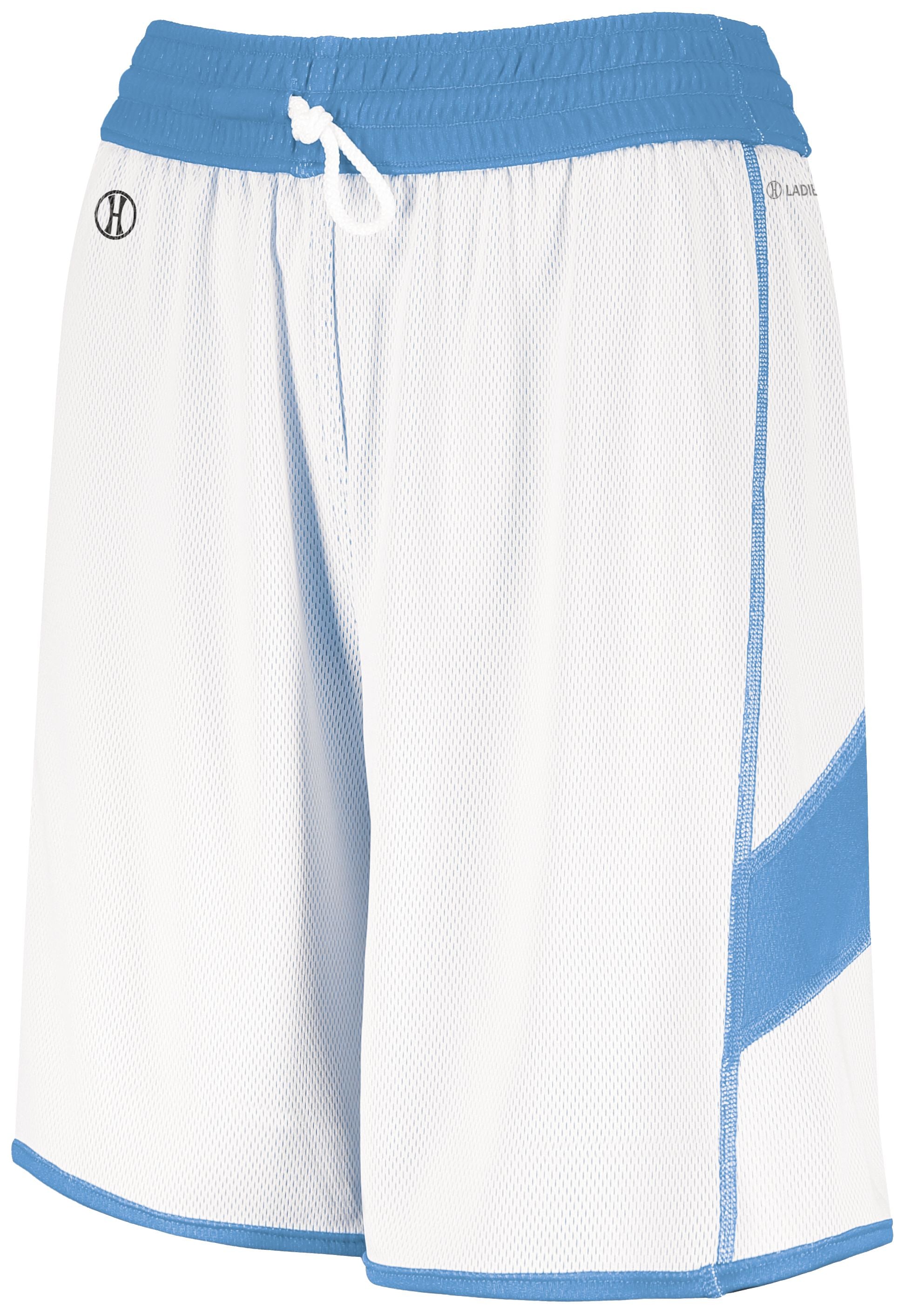 Holloway Ladies Dual-Side Single Ply Shorts in University Blue/White  -Part of the Ladies, Ladies-Shorts, Basketball, Holloway, All-Sports, All-Sports-1 product lines at KanaleyCreations.com