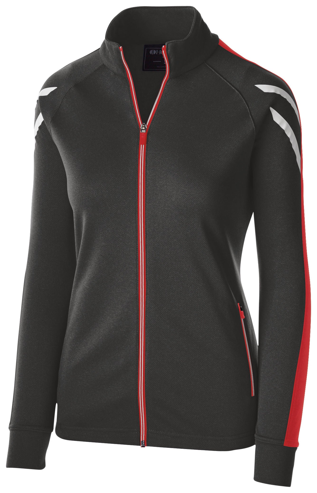 Holloway Ladies Flux Jacket in Black Heather/Scarlet/White  -Part of the Ladies, Ladies-Jacket, Holloway, Outerwear, Flux-Collection, Corporate-Collection product lines at KanaleyCreations.com