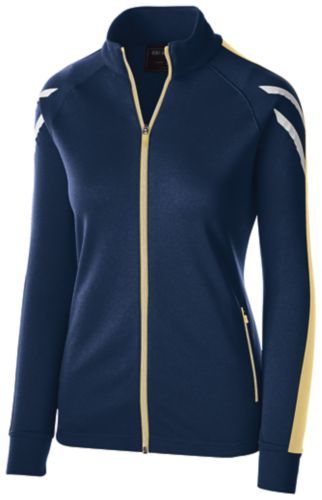 Holloway Ladies Flux Jacket in Navy Heather/Vegas Gold/White  -Part of the Ladies, Ladies-Jacket, Holloway, Outerwear, Flux-Collection, Corporate-Collection product lines at KanaleyCreations.com