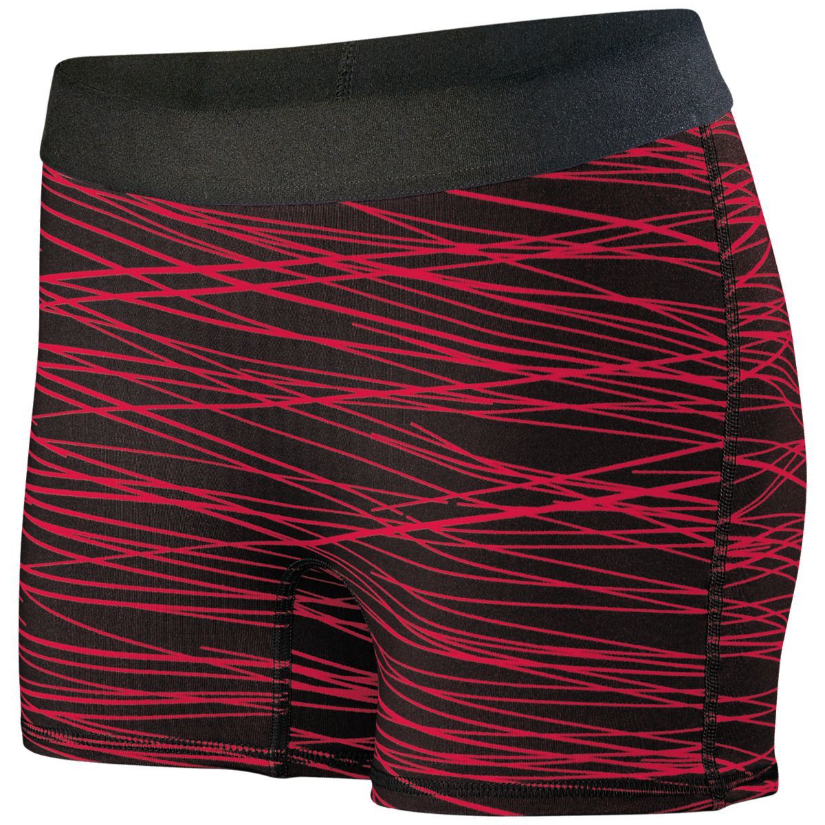 Augusta Sportswear Ladies Hyperform Fitted Shorts in Black/Red Print  -Part of the Ladies, Ladies-Shorts, Augusta-Products product lines at KanaleyCreations.com