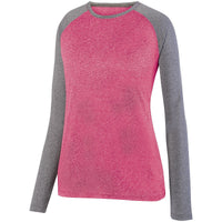 Augusta Sportswear Ladies Kinergy Two Color Long Sleeve Raglan Tee in Power Pink Heather/Graphite Heather  -Part of the Ladies, Ladies-Tee-Shirt, T-Shirts, Augusta-Products, Shirts product lines at KanaleyCreations.com