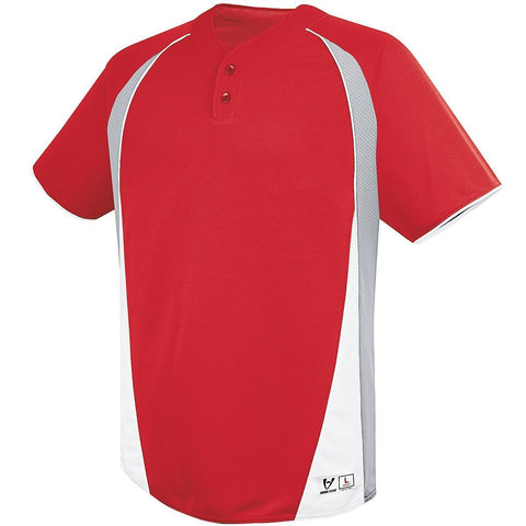 Augusta Sportswear Youth Ace Two-Button Jersey in Scarlet/Silver Grey/White  -Part of the Youth, Youth-Jersey, Augusta-Products, Baseball, Shirts, All-Sports, All-Sports-1 product lines at KanaleyCreations.com